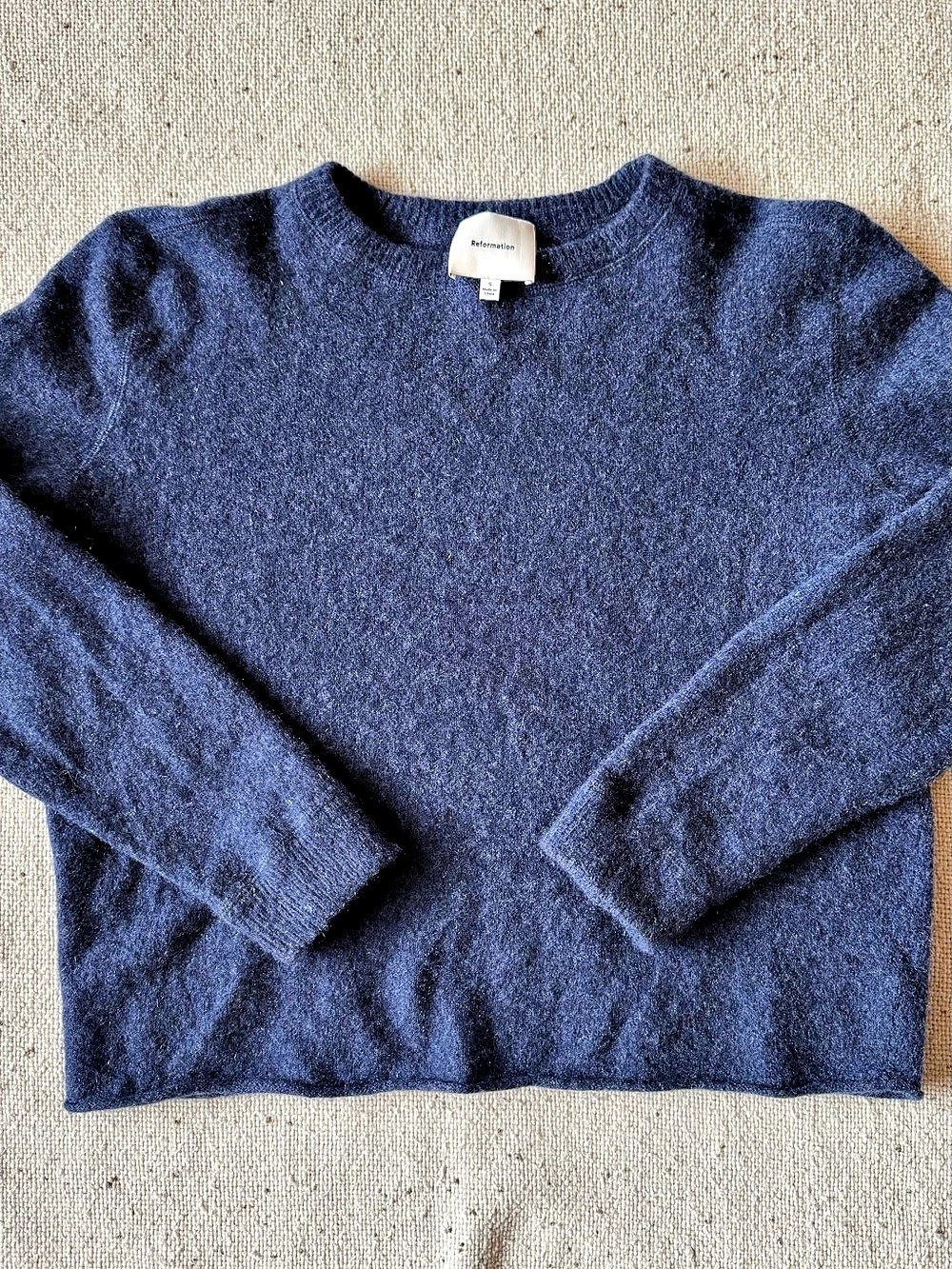 Reformation Dana Cashmere Crew Sweater S Navy Recycled Cashmere Cropped